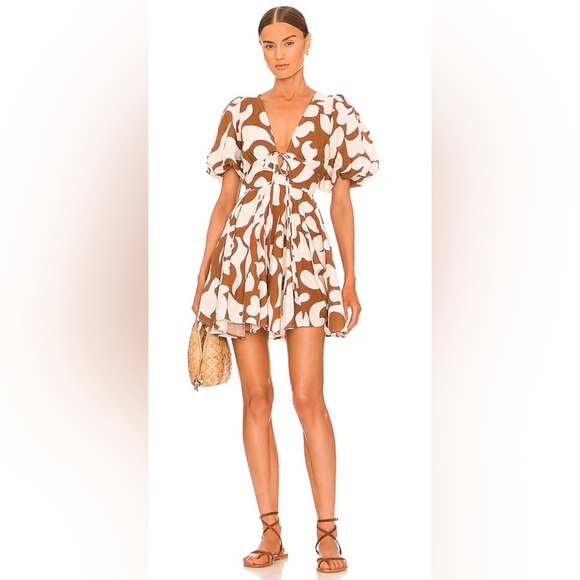 Elegant Brown and White Floral Mini Dress - Picture 3 of 7
